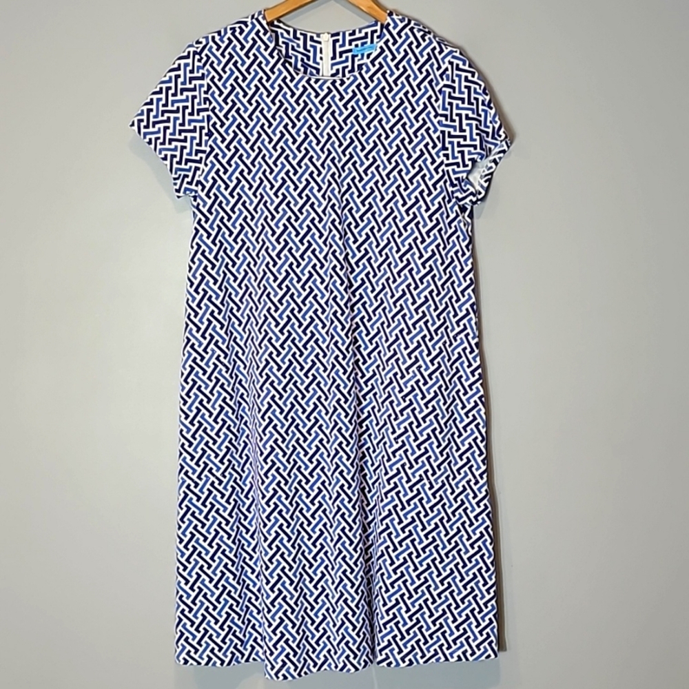 J. McLaughlin Geometric Blue and White Midi Dress